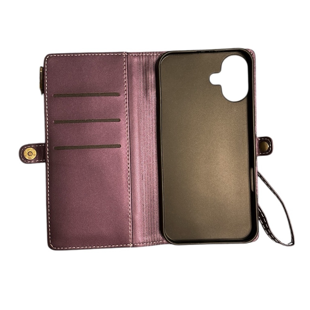 Wallet Phone Case for iPhone 16 Purple RFID Blocking - Picture 3 of 14